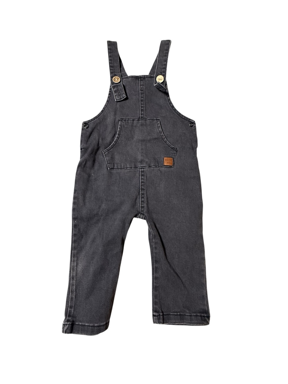 Kids Black Denim Overalls with Front Pocket - Unbranded